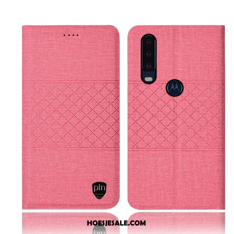 Motorola One Action Hoesje Roze Hoes Folio Leren Etui Bescherming Online