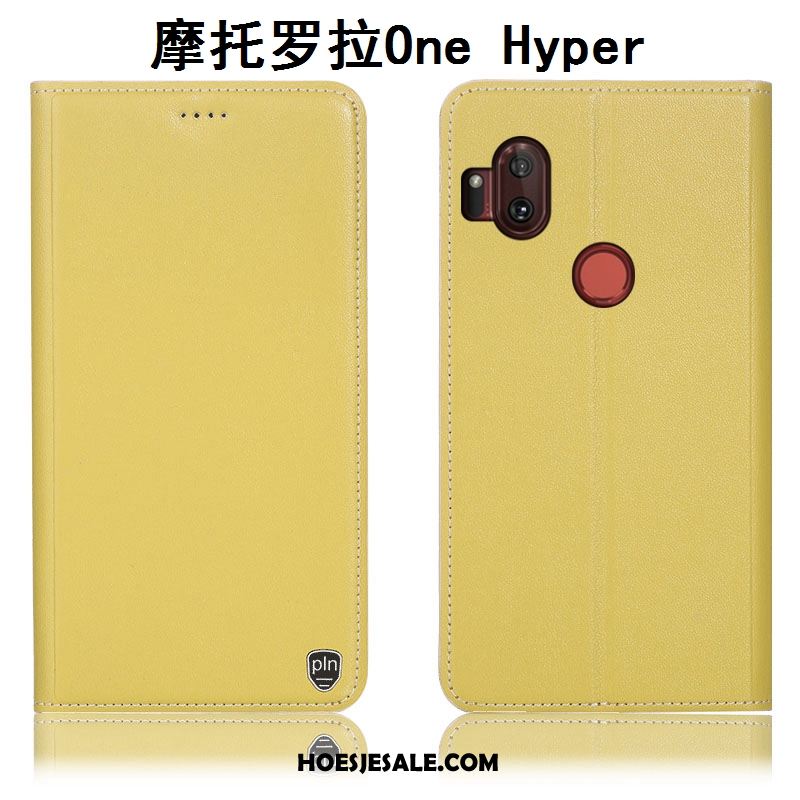Motorola One Hyper Hoesje Anti-fall Geel Bescherming Echt Leer Folio Sale