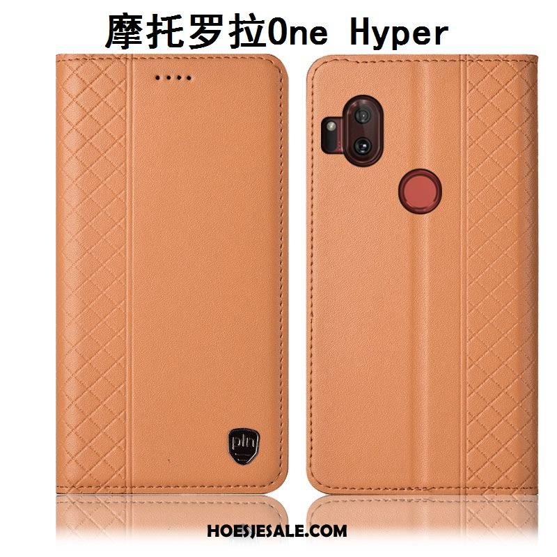 Motorola One Hyper Hoesje Hoes Leren Etui Anti-fall Geel Mobiele Telefoon Sale