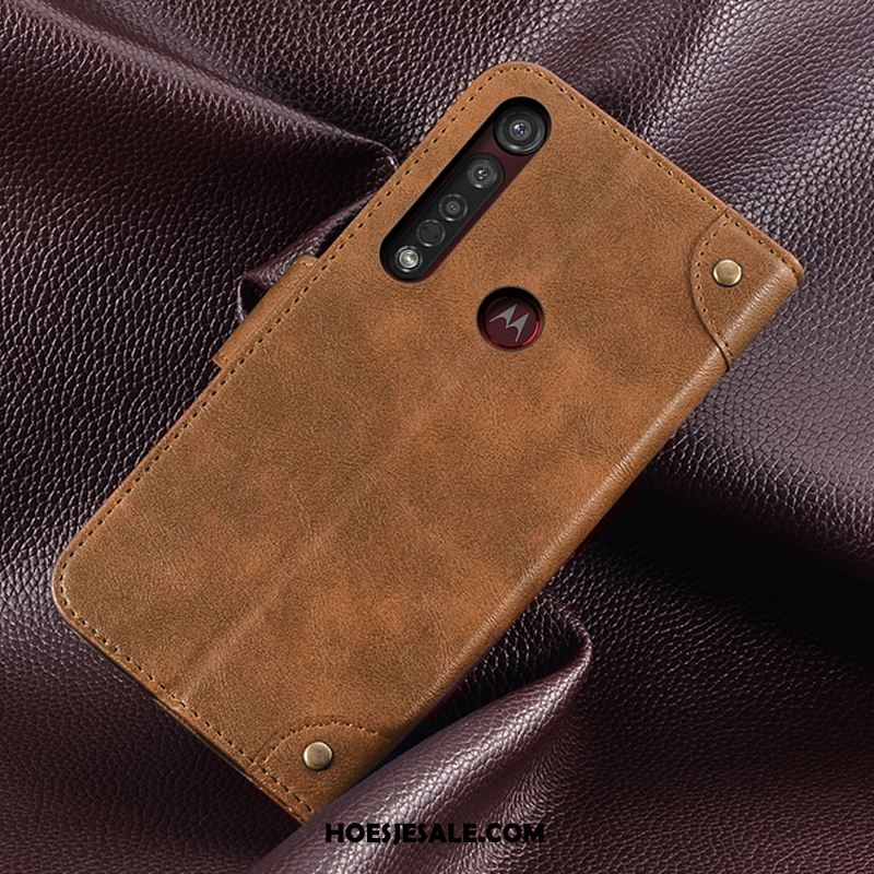 Motorola One Macro Hoesje Leren Etui Kaart Hoes Vintage Zwart Kopen