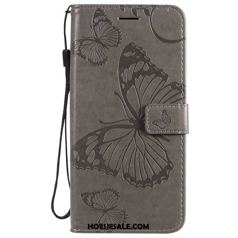 Motorola One Macro Hoesje Leren Etui Vlinder Bloemen Folio Mobiele Telefoon Purper Aanbiedingen