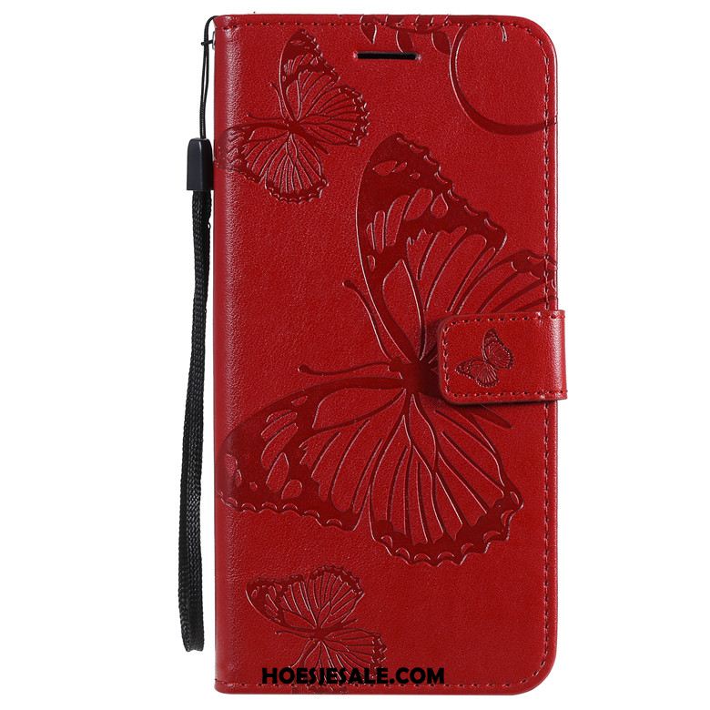 Motorola One Macro Hoesje Leren Etui Vlinder Bloemen Folio Mobiele Telefoon Purper Aanbiedingen