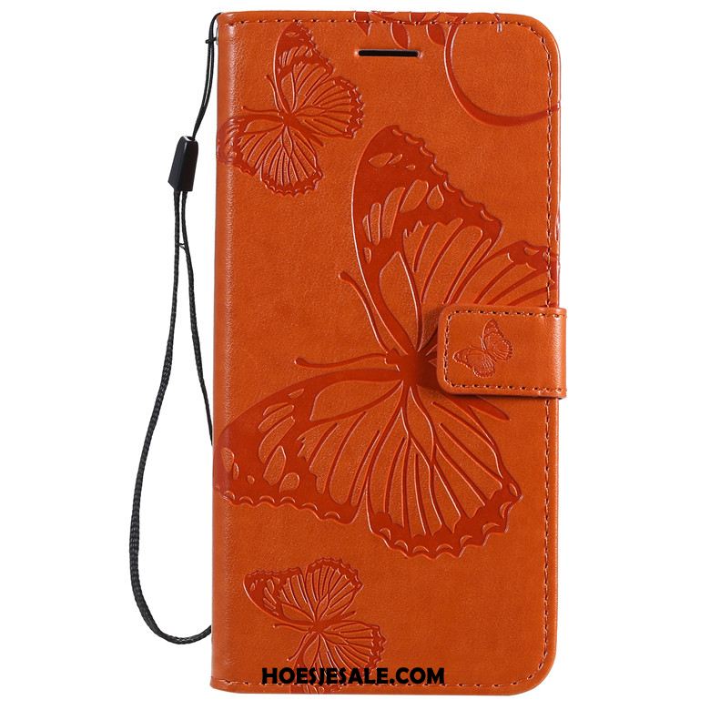 Motorola One Macro Hoesje Leren Etui Vlinder Bloemen Folio Mobiele Telefoon Purper Aanbiedingen