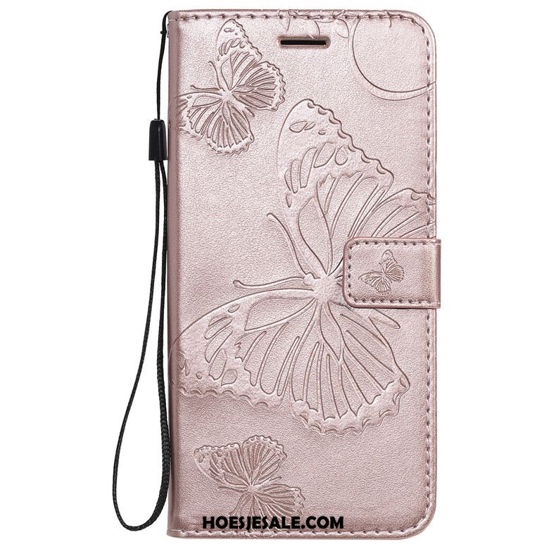 Motorola One Macro Hoesje Leren Etui Vlinder Bloemen Folio Mobiele Telefoon Purper Aanbiedingen