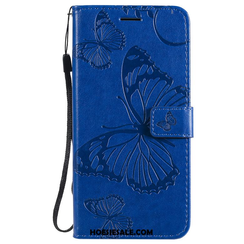 Motorola One Macro Hoesje Leren Etui Vlinder Bloemen Folio Mobiele Telefoon Purper Aanbiedingen