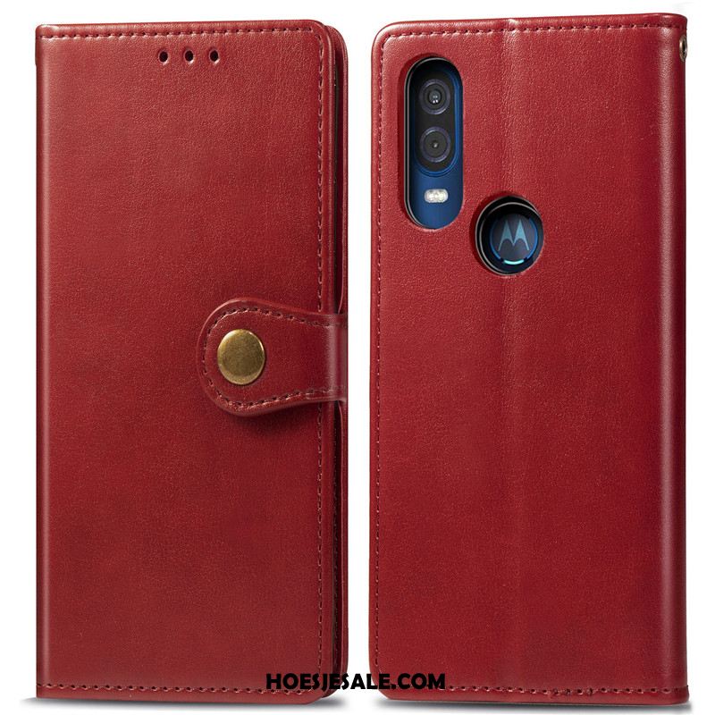 Motorola One Vision Hoesje Folio Eenvoudige Mobiele Telefoon Rood Bescherming Online