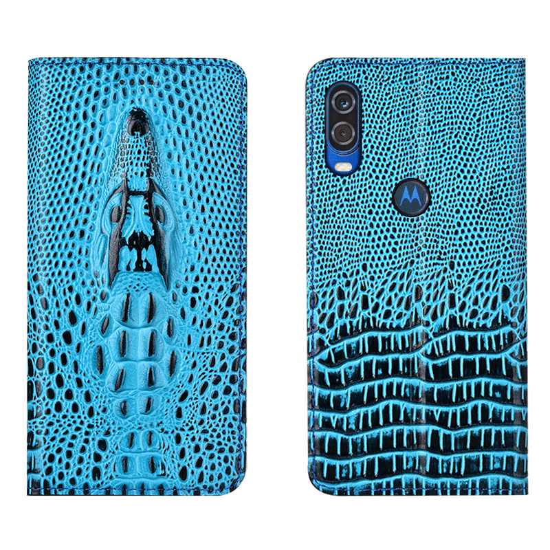 Motorola One Vision Hoesje Mobiele Telefoon Krokodil Hoes Bescherming Geel Goedkoop