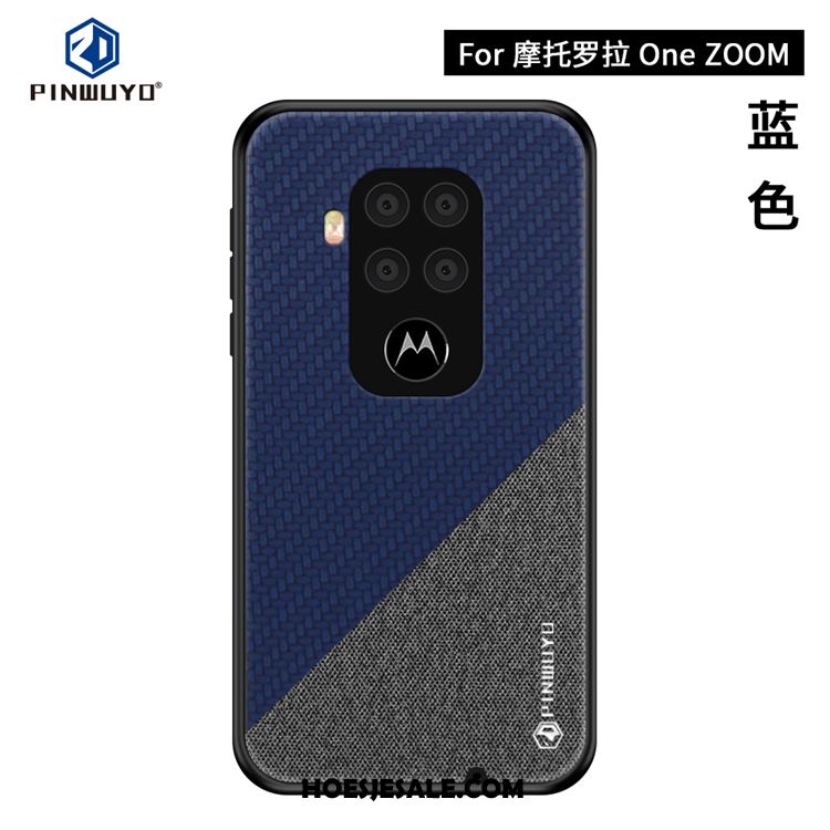 Motorola One Zoom Hoesje Patroon Canvas Dun Blauw Mobiele Telefoon Goedkoop