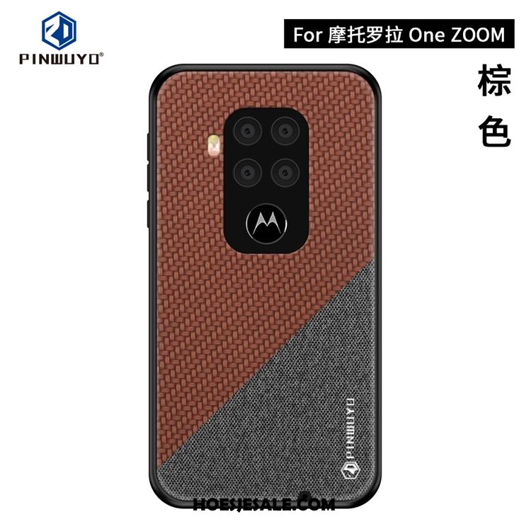 Motorola One Zoom Hoesje Patroon Canvas Dun Blauw Mobiele Telefoon Goedkoop
