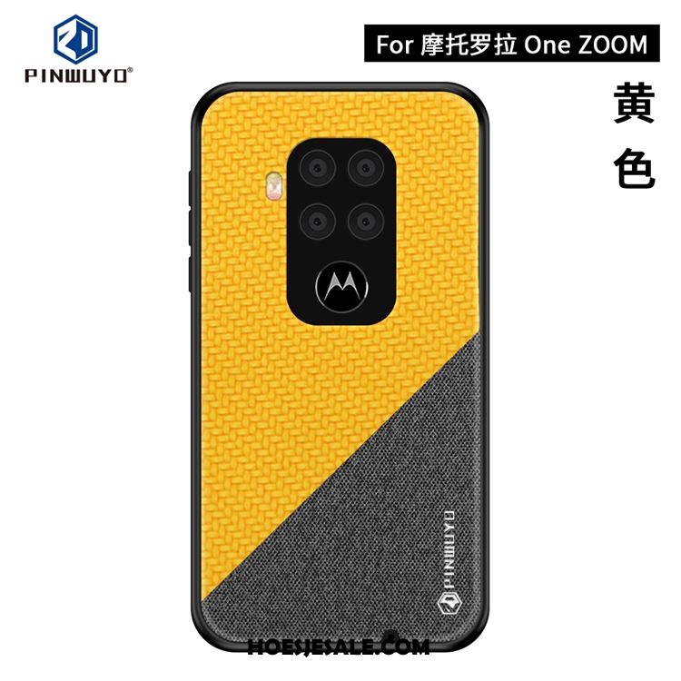 Motorola One Zoom Hoesje Patroon Canvas Dun Blauw Mobiele Telefoon Goedkoop