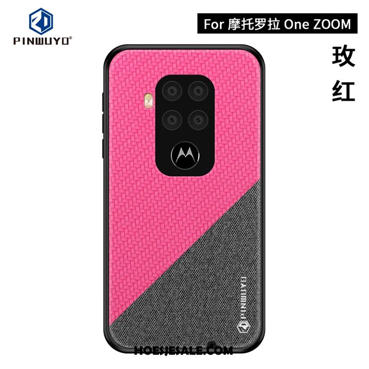 Motorola One Zoom Hoesje Patroon Canvas Dun Blauw Mobiele Telefoon Goedkoop