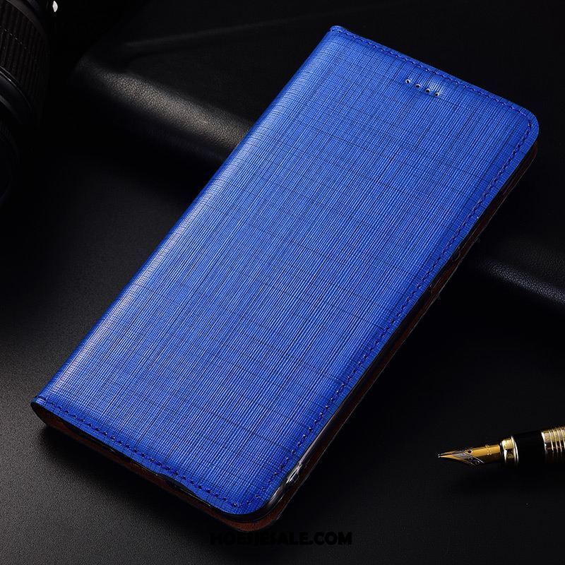 Nokia 3.1 Hoesje Bescherming Anti-fall Blauw Leren Etui Echt Leer Goedkoop