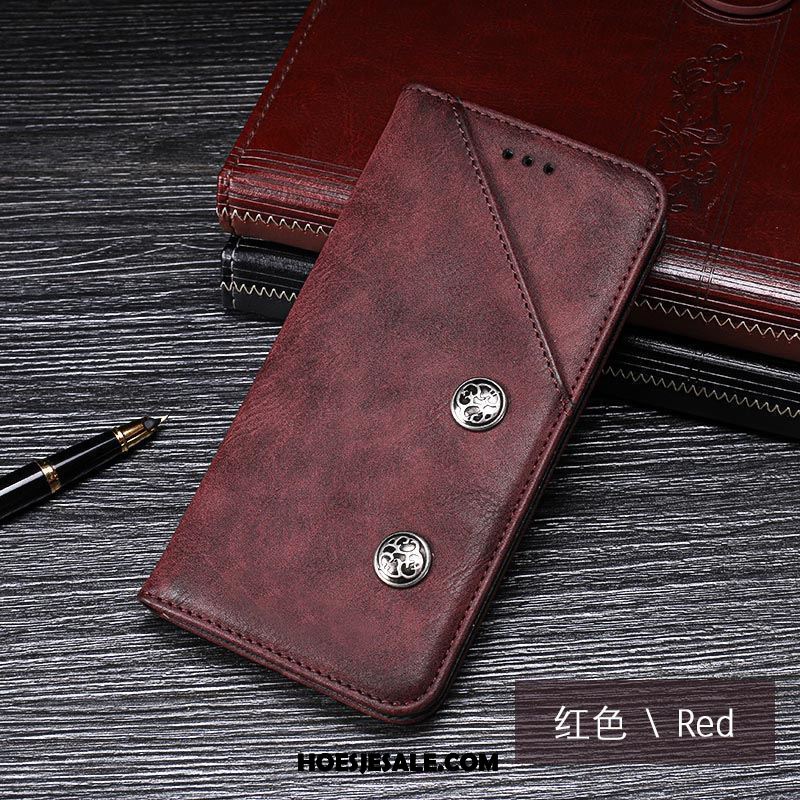 Nokia 3.1 Hoesje Folio Scheppend Leren Etui Rood Mobiele Telefoon Goedkoop