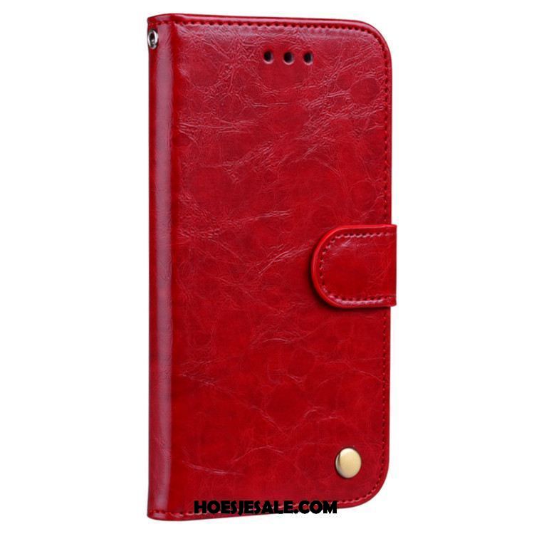 Nokia 5 Hoesje Leren Etui Kaart Rood Folio Ondersteuning Goedkoop