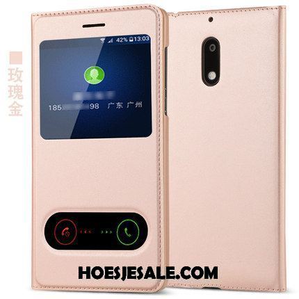 Nokia 6 Hoesje Leren Etui Folio Bescherming Rose Goud Hoes Sale