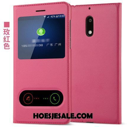 Nokia 6 Hoesje Leren Etui Folio Bescherming Rose Goud Hoes Sale