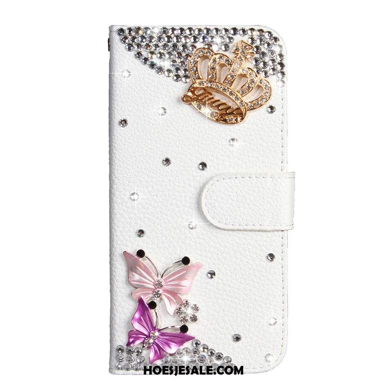 Nokia 7.1 Hoesje Hoes Bescherming Wit Leren Etui Strass Winkel