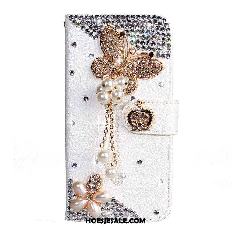 Nokia 7.1 Hoesje Hoes Bescherming Wit Leren Etui Strass Winkel