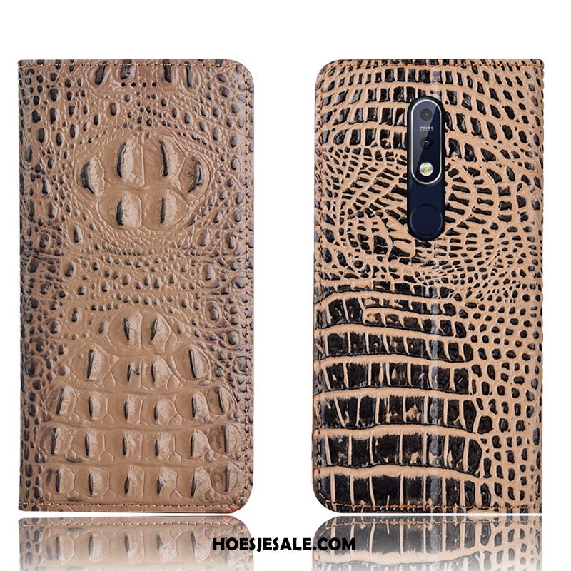 Nokia 7.1 Hoesje Leren Etui Hoes All Inclusive Folio Krokodil Korting