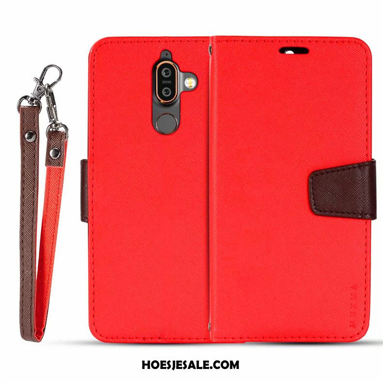 Nokia 7 Plus Hoesje Bescherming Clamshell Leren Etui Rood Mobiele Telefoon Goedkoop