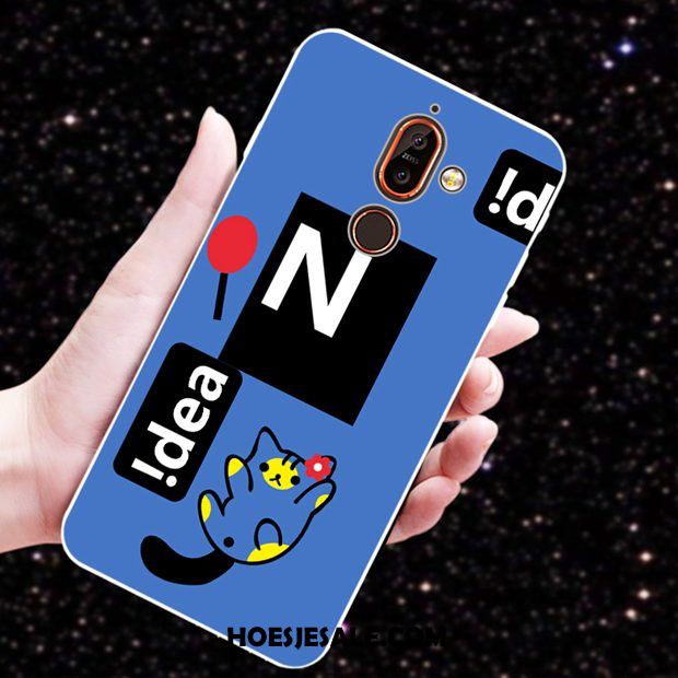 Nokia 7 Plus Hoesje Blauw Mooie Pas Patroon Kat Winkel