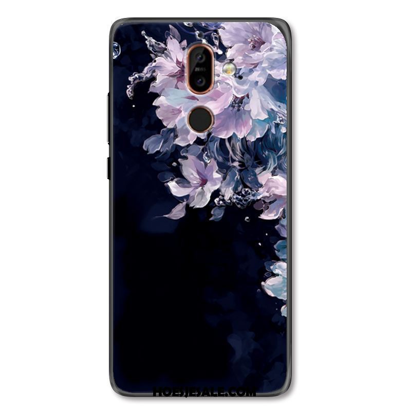 Nokia 7 Plus Hoesje Kat Luxe Blauw Bloemen Anti-fall Sale