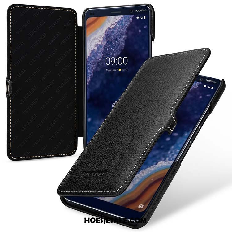 Nokia 9 Pureview Hoesje Anti-fall Echt Leer Rood Bescherming Folio Goedkoop