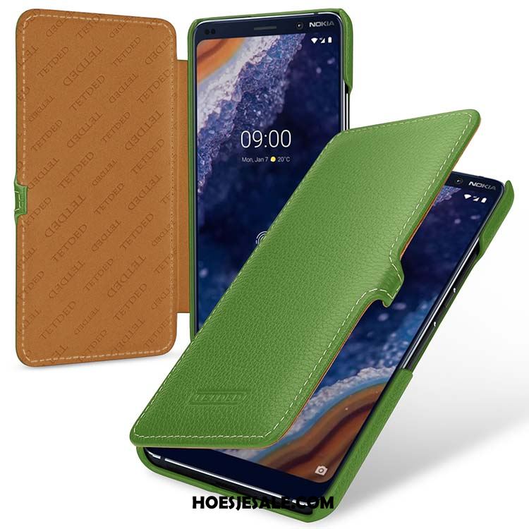 Nokia 9 Pureview Hoesje Anti-fall Echt Leer Rood Bescherming Folio Goedkoop