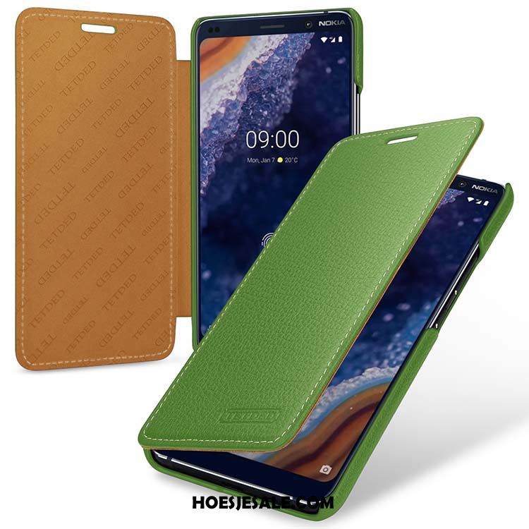 Nokia 9 Pureview Hoesje Anti-fall Echt Leer Rood Bescherming Folio Goedkoop