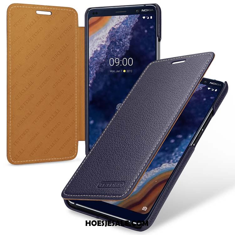 Nokia 9 Pureview Hoesje Anti-fall Echt Leer Rood Bescherming Folio Goedkoop