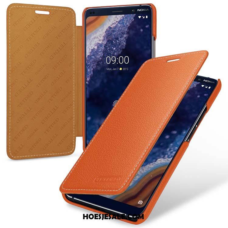 Nokia 9 Pureview Hoesje Anti-fall Echt Leer Rood Bescherming Folio Goedkoop