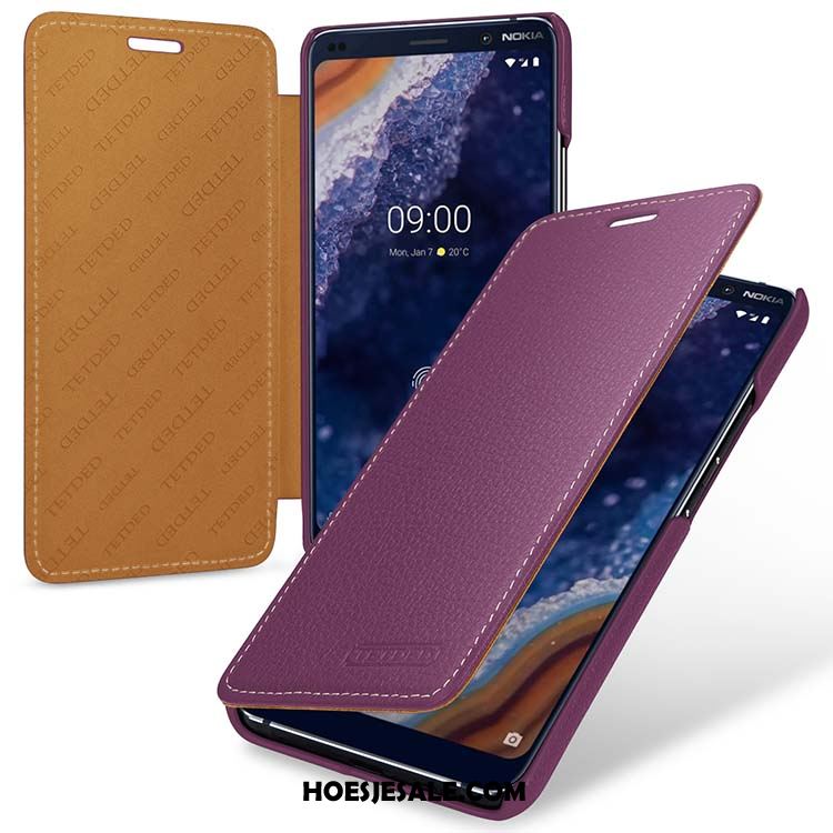 Nokia 9 Pureview Hoesje Anti-fall Echt Leer Rood Bescherming Folio Goedkoop