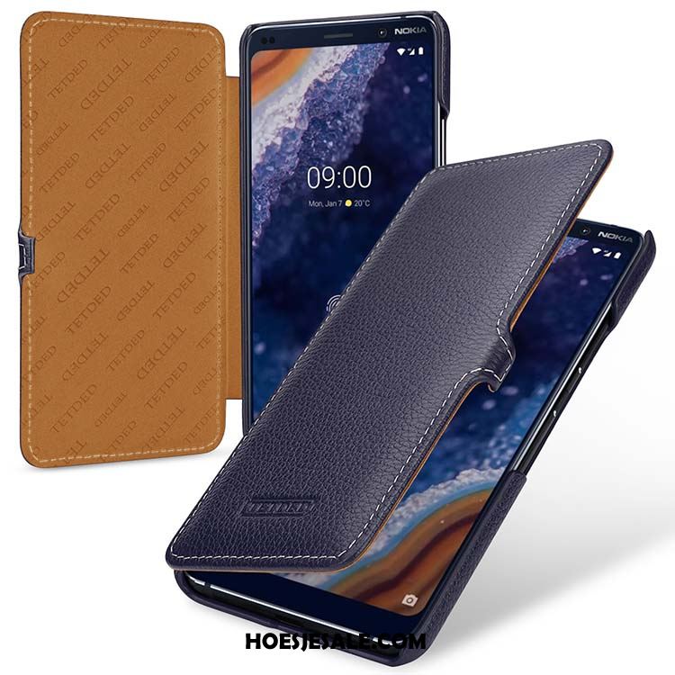 Nokia 9 Pureview Hoesje Anti-fall Echt Leer Rood Bescherming Folio Goedkoop