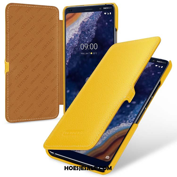 Nokia 9 Pureview Hoesje Anti-fall Echt Leer Rood Bescherming Folio Goedkoop