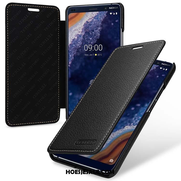 Nokia 9 Pureview Hoesje Anti-fall Echt Leer Rood Bescherming Folio Goedkoop