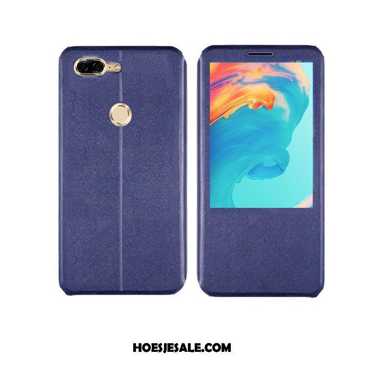 Oneplus 5t Hoesje Denim Folio Leren Etui Mobiele Telefoon Blauw Goedkoop