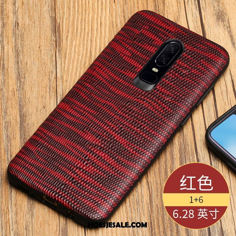 Oneplus 6 Hoesje Bescherming Leren Etui Luxe Hoes Hemming