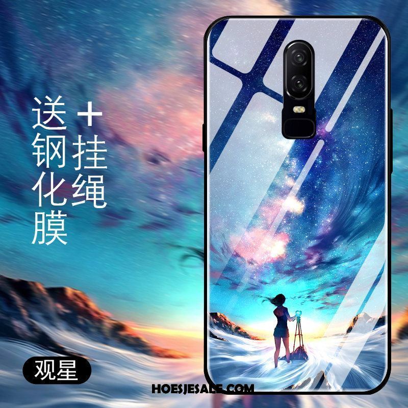 Oneplus 6 Hoesje Trend Blauw Glas Hoes Bescherming Goedkoop