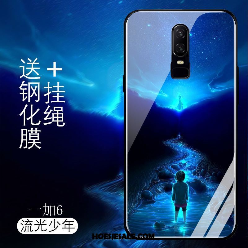 Oneplus 6 Hoesje Trend Blauw Glas Hoes Bescherming Goedkoop