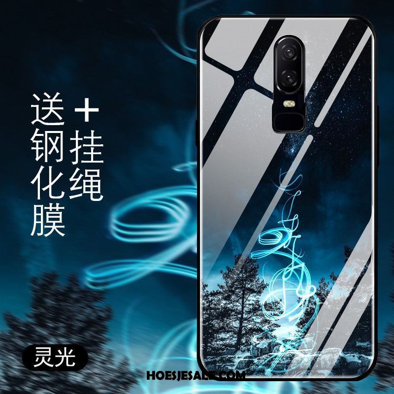 Oneplus 6 Hoesje Trend Blauw Glas Hoes Bescherming Goedkoop