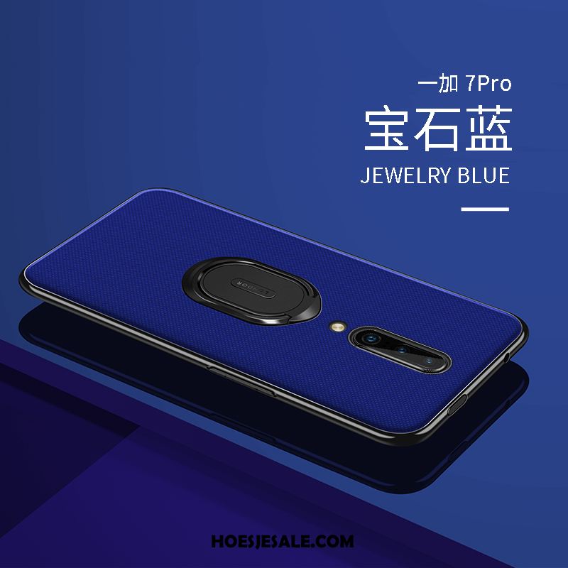 Oneplus 7 Pro Hoesje Mobiele Telefoon Hoes Blauw Ring Bescherming Winkel