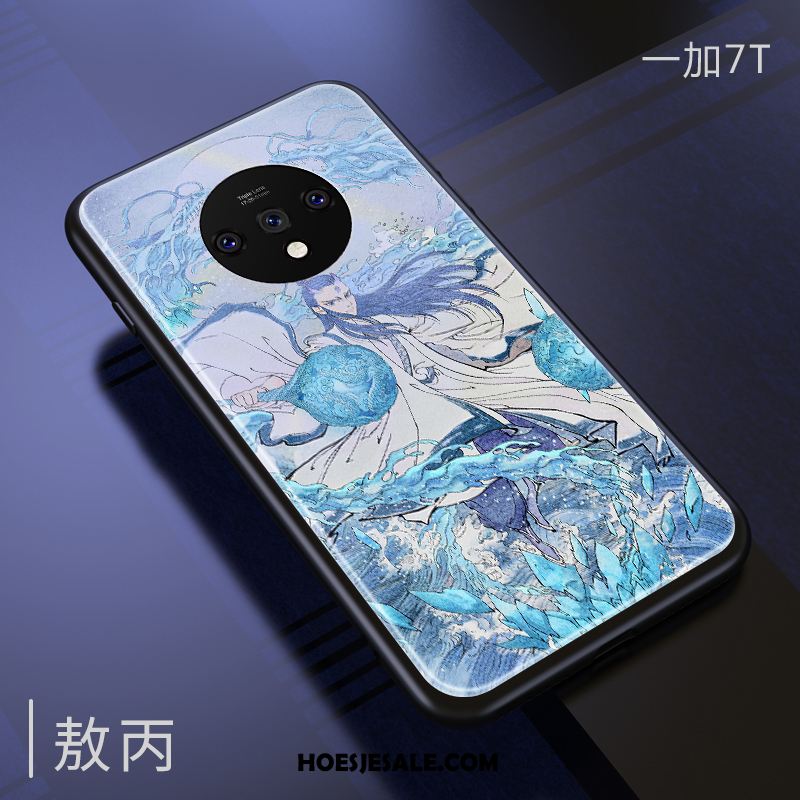 Oneplus 7t Hoesje Chinese Stijl Glas Anti-fall Blauw All Inclusive Aanbiedingen