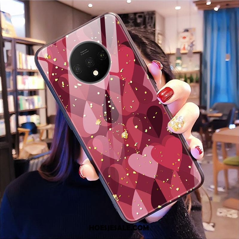 Oneplus 7t Hoesje Gehard Glas Roze Net Red Mobiele Telefoon Hoes Korting