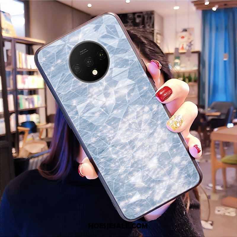 Oneplus 7t Hoesje Hoes Blauw Hart Ruit Mobiele Telefoon Goedkoop