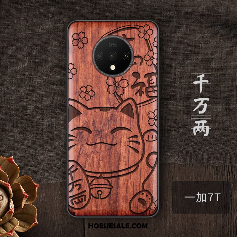 Oneplus 7t Hoesje Massief Hout Anti-fall Trend Hoes Mobiele Telefoon Goedkoop