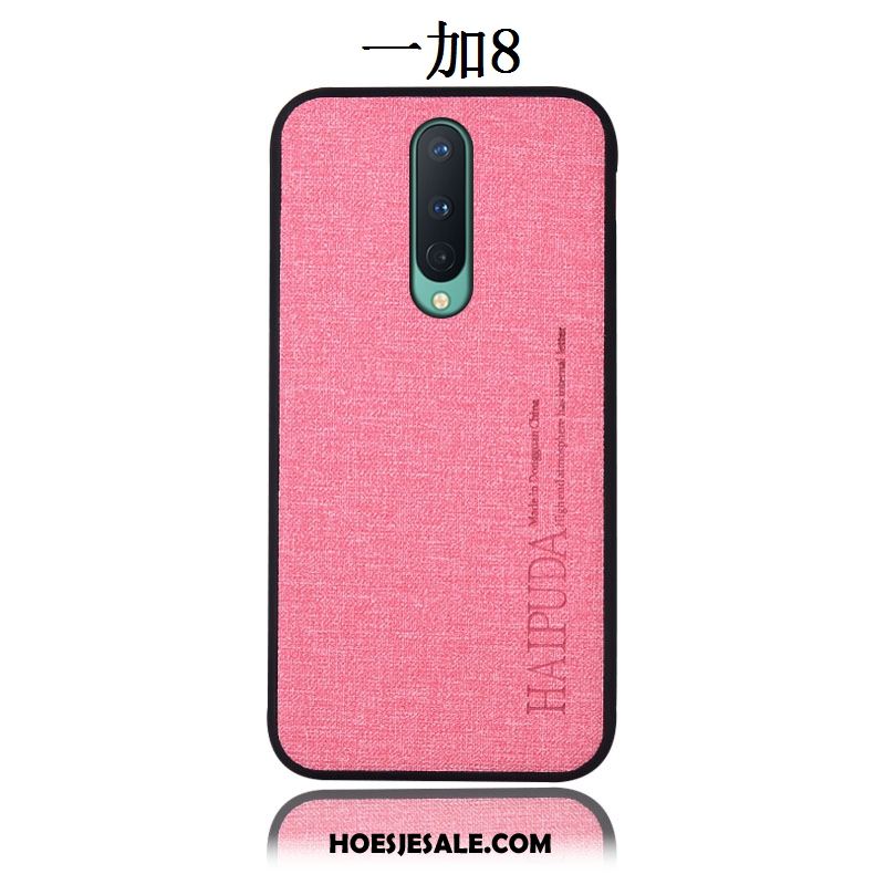 Oneplus 8 Hoesje Leren Etui Katoen En Linnen Hoes Roze Mobiele Telefoon Goedkoop