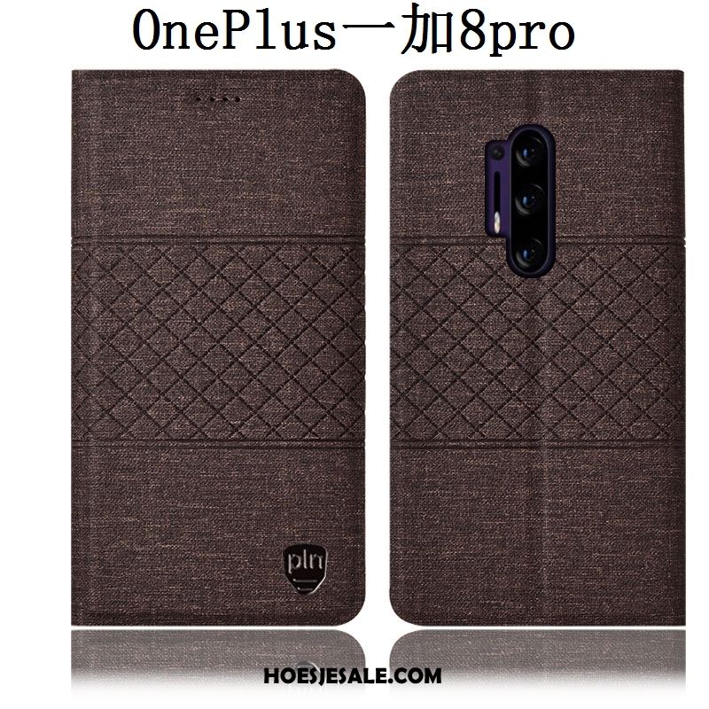 Oneplus 8 Pro Hoesje Geruite Folio Leren Etui Bescherming Mobiele Telefoon Goedkoop