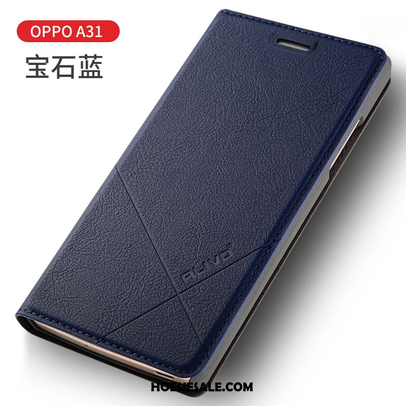 Oppo A31 Hoesje Leren Etui Mobiele Telefoon Hoes Bescherming Blauw Sale