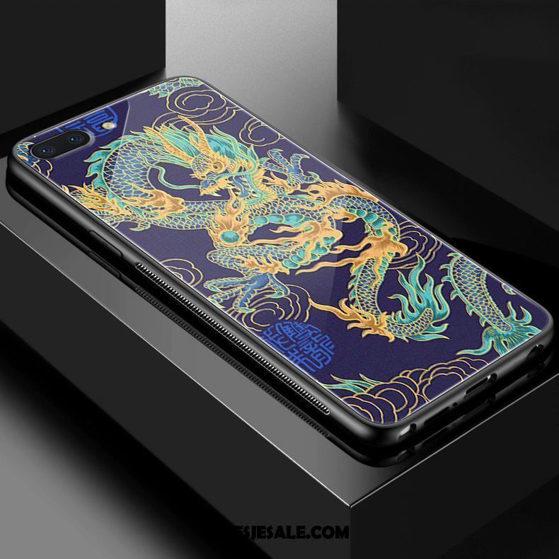Oppo A3s Hoesje Dragon Patroon Mobiele Telefoon Blauw Chinese Stijl Vintage Goedkoop