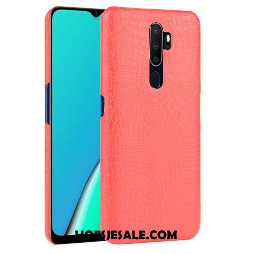 Oppo A5 2020 Hoesje Eenvoudige Rood Krokodillenleer Bescherming Hoes Goedkoop